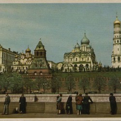 Винтажная открытка, вид на московский Кремль
